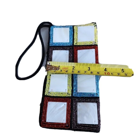 Mad BD Genuine Square Mother-of-Pearl Beaded Coin Bag/Wristlet/Cell Phone Case - Picture 4 of 10